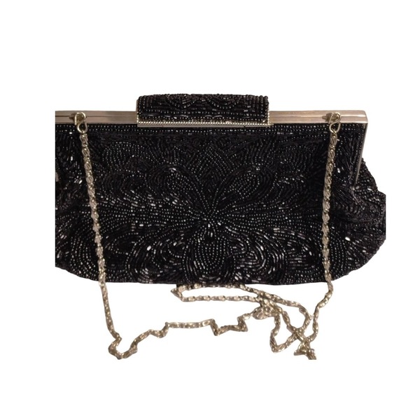 Lord and Taylor Vintage Retro Style Beaded Crossbody Bag Purse Charcoal Black - Picture 2 of 10